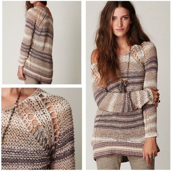 Free People Sweaters - Free People Desert Moon Sweater Striped Open Knit